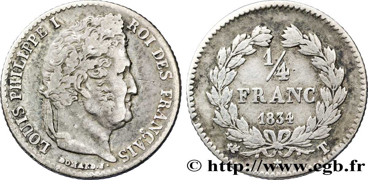 1/4 franc Louis-Philippe 1834 Nantes F.166/47 TB 
