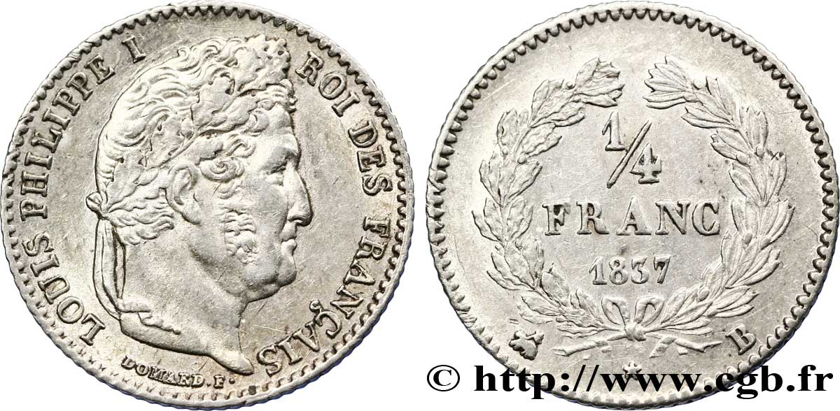 1/4 franc Louis-Philippe 1837 Rouen F.166/64 AU 