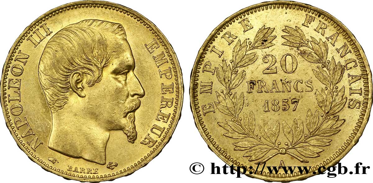 20 francs or Napoléon III, tête nue 1857 Paris F.531/12 SUP 