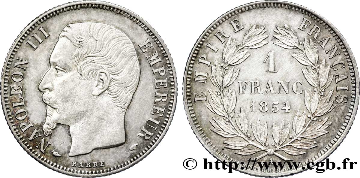 1 franc Napoléon III, tête nue 1854 Paris F.214/2 SUP 