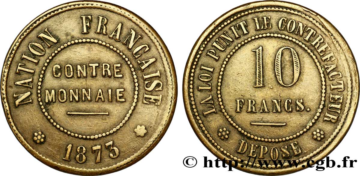 Contre-monnaie de 10 francs 1873  VG.3845  c BB 