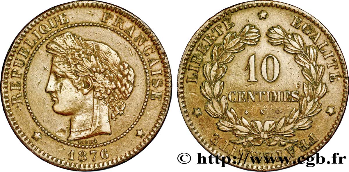 10 centimes Cérès 1876 Bordeaux F.135/17 TTB 
