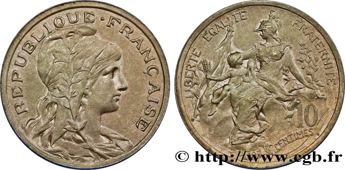 Pré-série de 10 centimes Daniel-Dupuis au ruban 1897  Maz.2170 a var AU 