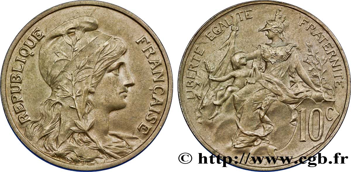 Pré-série de 10 centimes Daniel-Dupuis, flan mat, tête à droite 1897  F.136/1 AU 
