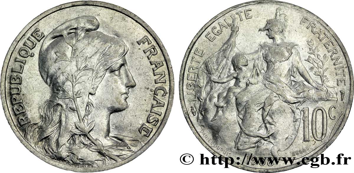 Essai de 10 centimes Daniel-Dupuis en aluminium 1908  VG.4608  EBC 
