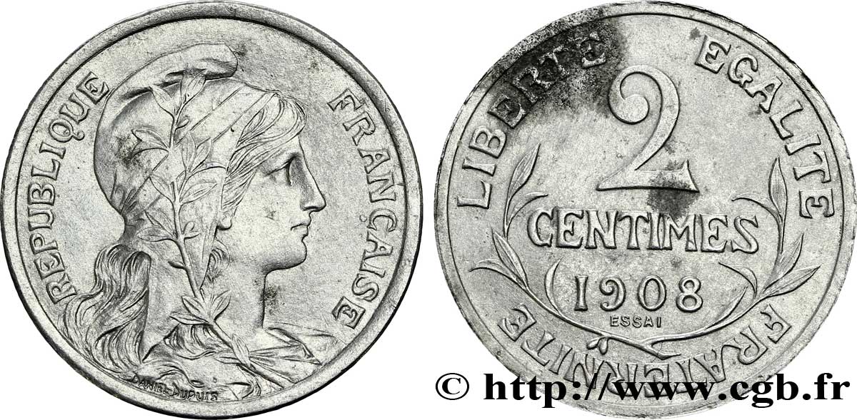 Essai-piéfort de 2 centimes Daniel-Dupuis en aluminium 1908  F.110/11P SUP 