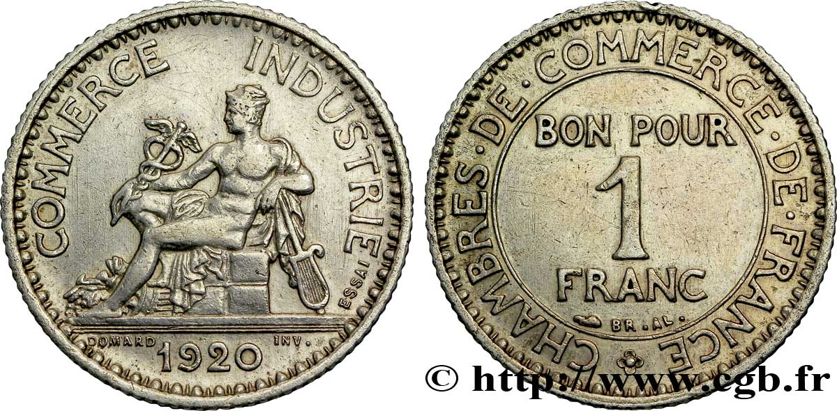 Essai en argent de 1 franc Chambres de Commerce 1920  Maz.2583 b AU 