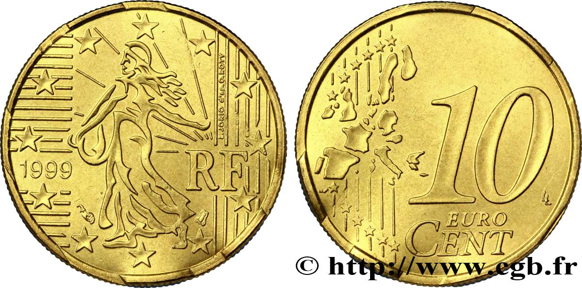 BANQUE CENTRALE EUROPEENNE 10 centimes d’euro, premier type avec tranche aux cannelures fines 1999 SPL