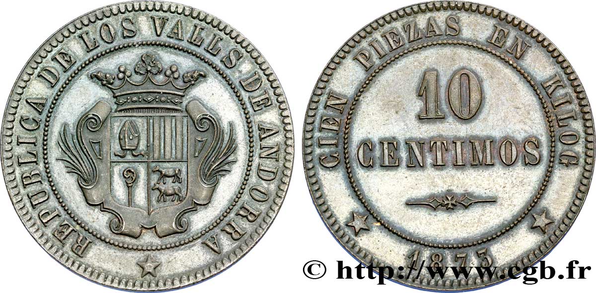 ANDORRE 10 centimos 1873  AU 