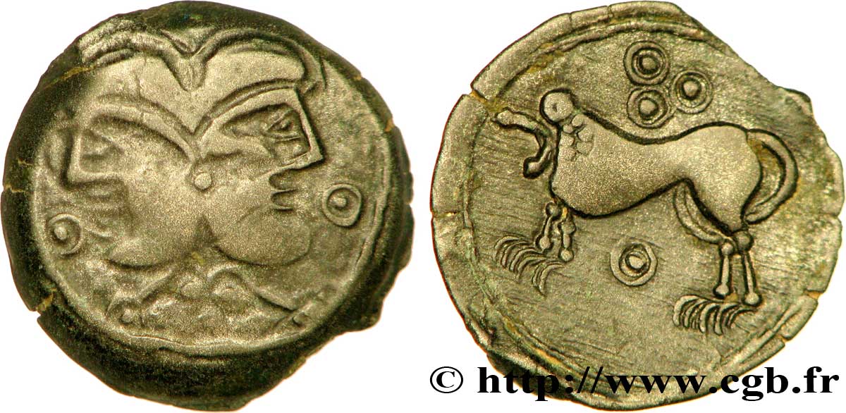 GALLIA BELGICA - SUESSIONES (Regione de Soissons) Bronze à la tête janiforme, classe II q.SPL/MS