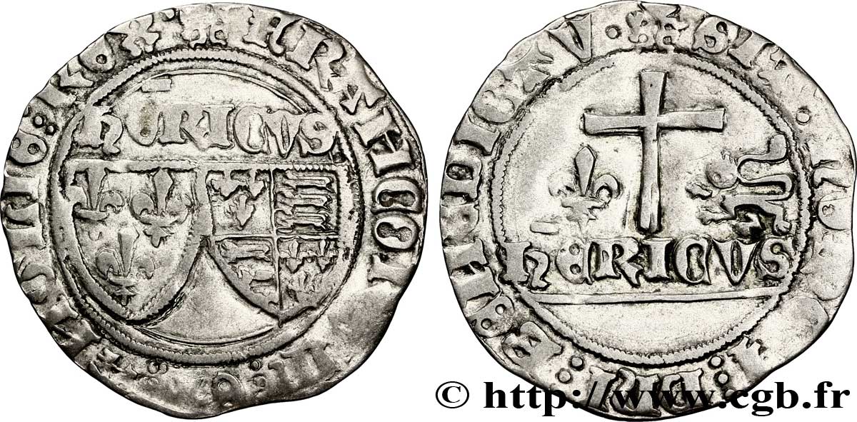 HENRY VI DE LANCASTRE - ROI DE FRANCE (1422-1453) - ROI D ANGLETERRE (1422-1461) et (1470-1471) Blanc aux écus n.d. Le Mans TTB