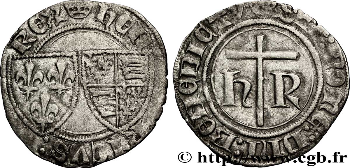 HENRY VI DE LANCASTRE - ROI DE FRANCE (1422-1453) - ROI D ANGLETERRE (1422-1461) et (1470-1471) Petit blanc aux écus n.d. Paris TTB