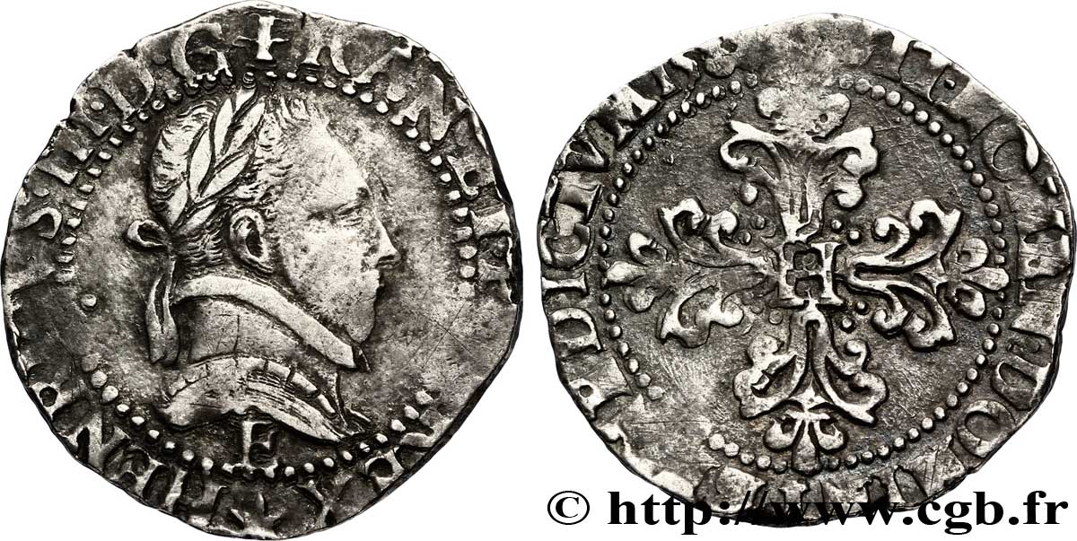 HENRI III Quart de franc au col plat 1587 Tours TB+