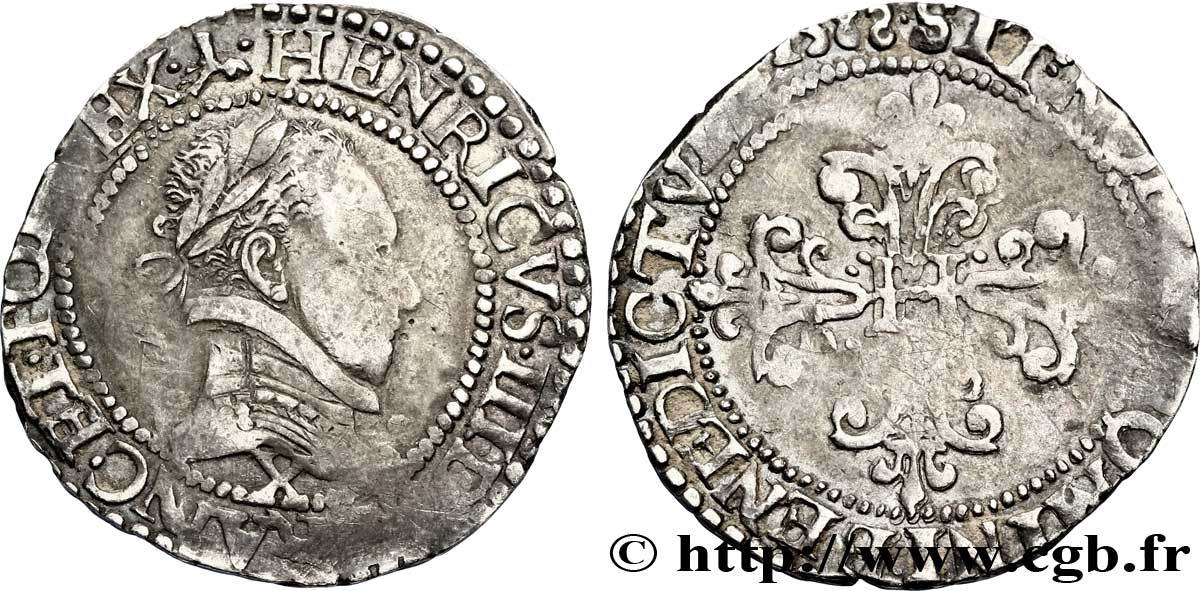 HENRI III Quart de franc au col plat 1588 Amiens TB+