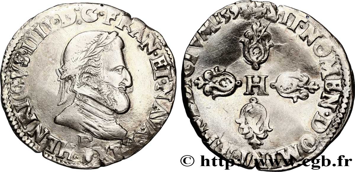 HENRI IV LE GRAND Demi-franc, 2e type d Angers et Tours 1595 Angers TTB