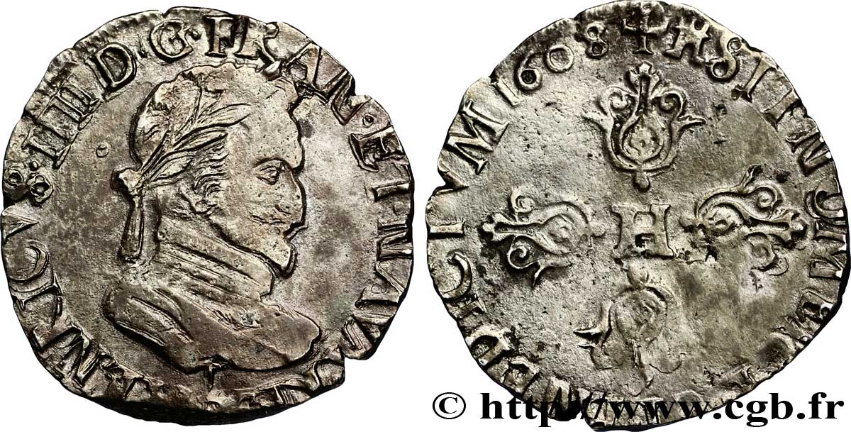 HENRY IV Demi-franc, type de Limoges 1608 Limoges MBC/BC+