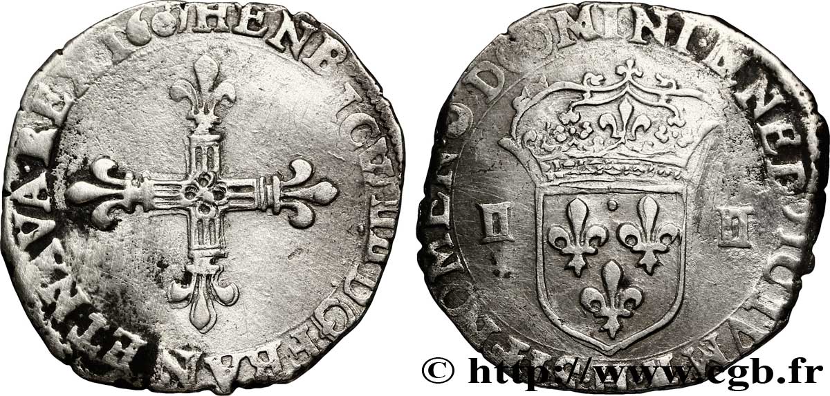 HENRI IV LE GRAND Quart d écu, croix bâtonnée et fleurdelisée de face 1607 La Rochelle TB/TB+