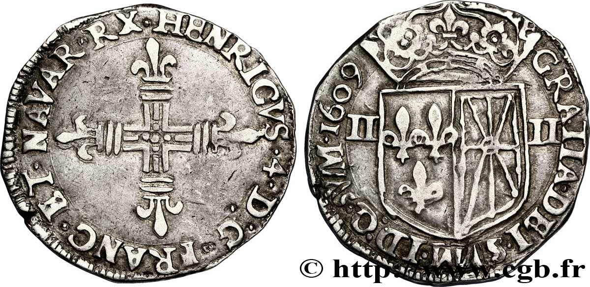 HENRI IV LE GRAND Quart d écu de Navarre 1609 Saint-Palais TTB/TTB+