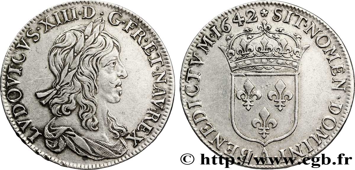 LOUIS XIII LE JUSTE Demi-écu, buste drapé (1er buste de Jean Warin) 1642 Paris, Monnaie de Matignon TTB+