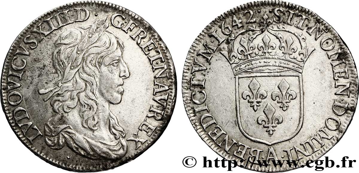 LOUIS XIII LE JUSTE Demi-écu, buste drapé (1er buste de Jean Warin) 1642 Paris, Monnaie du Louvre TTB/TTB+