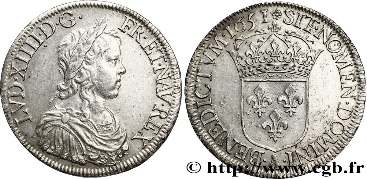 LOUIS XIV LE GRAND OU LE ROI SOLEIL Écu à la mèche longue 1651 Paris SUP