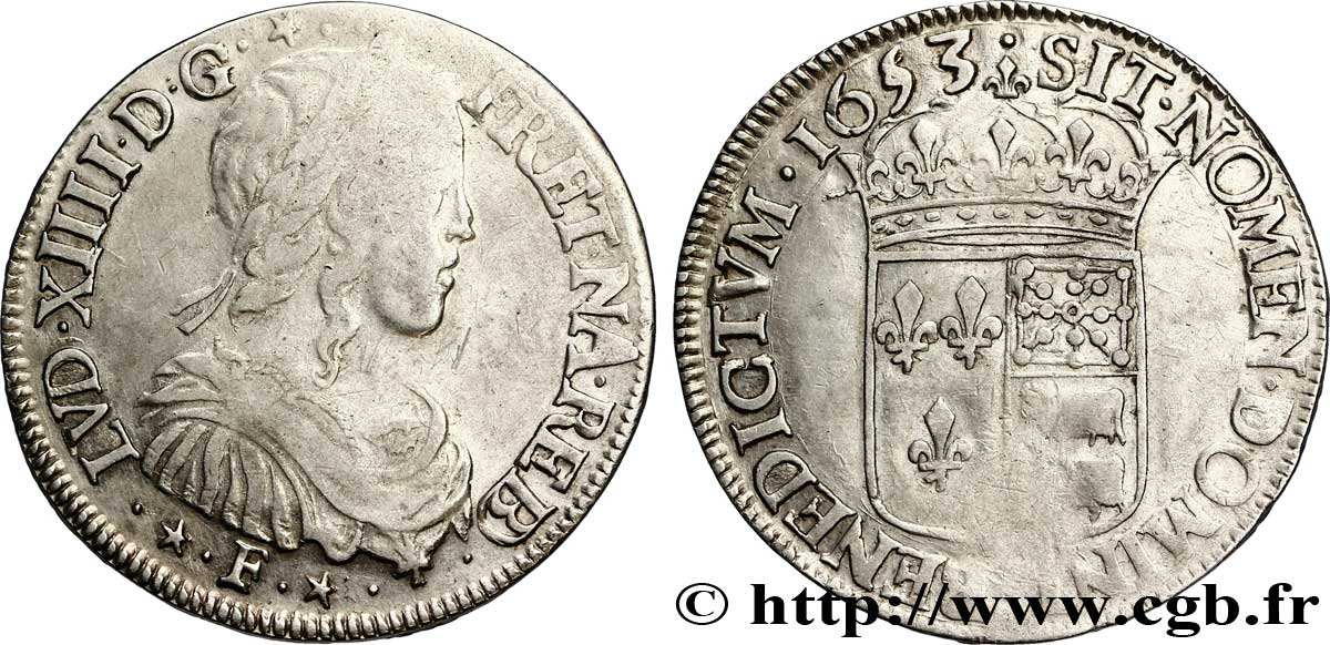 LOUIS XIV  THE SUN KING  Demi-écu à la mèche longue de Béarn 1653 Pau q.BB