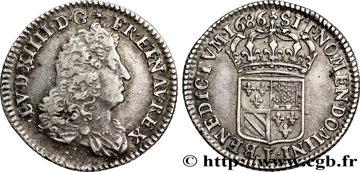 LOUIS XIV LE GRAND OU LE ROI SOLEIL Seizième d écu de Flandre, grand buste 1686 Lille TTB/TTB+