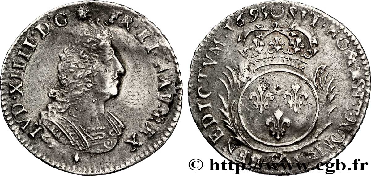 LOUIS XIV LE GRAND OU LE ROI SOLEIL Douzième d écu aux palmes 1695 Aix-en-Provence TTB