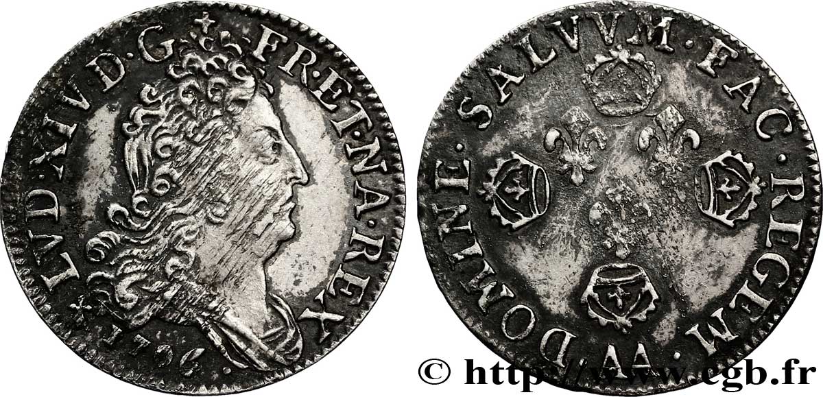 LOUIS XIV LE GRAND OU LE ROI SOLEIL Dix sols aux quatre couronnes 1706 Metz TTB/TB+