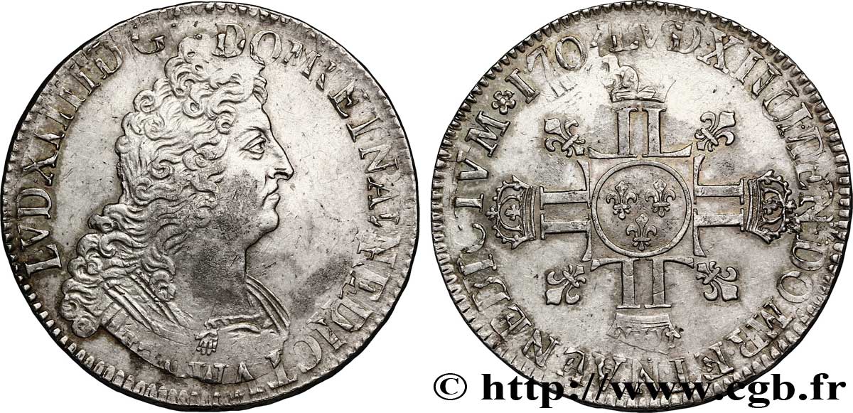 LOUIS XIV LE GRAND OU LE ROI SOLEIL Écu aux huit L, 2e type 1704 Paris TTB+