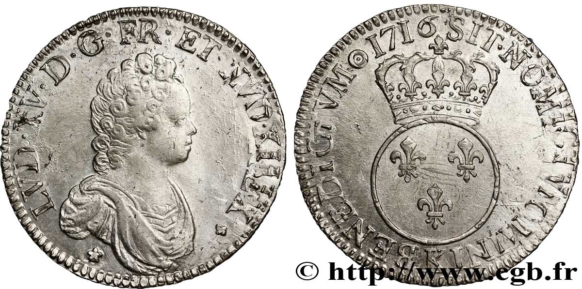 LOUIS XV DIT LE BIEN AIMÉ Écu vertugadin 1716 Bordeaux TTB+