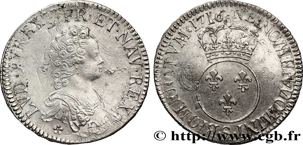 LOUIS XV DIT LE BIEN AIMÉ Écu dit  vertugadin  1716 Reims TTB