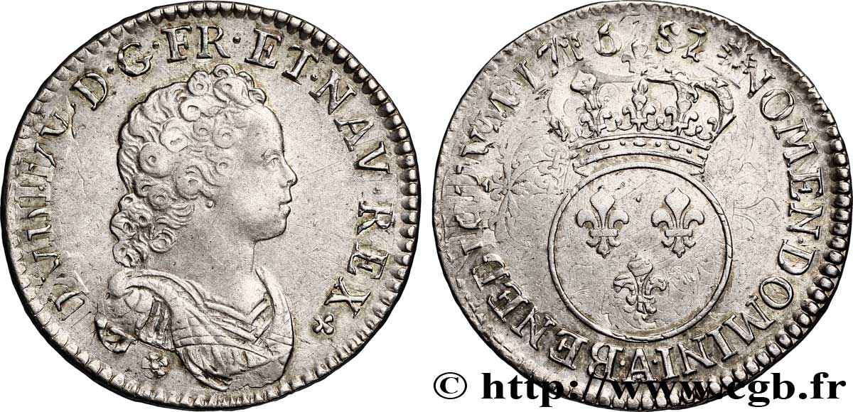 LOUIS XV  THE WELL-BELOVED  Demi-écu dit  vertugadin  1716 Paris AU
