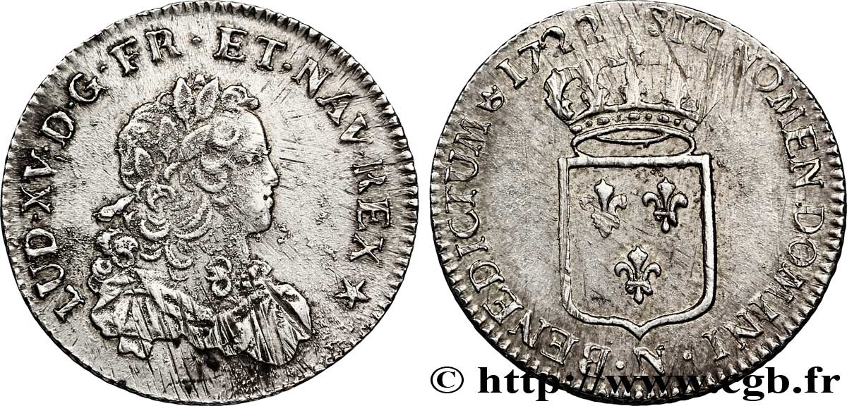 LOUIS XV THE BELOVED Tiers d écu dit  de France  1722 Montpellier XF