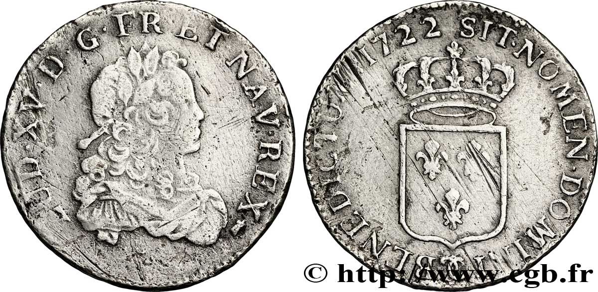 LOUIS XV DIT LE BIEN AIMÉ Tiers d écu dit  de France  1722 Besançon TB+