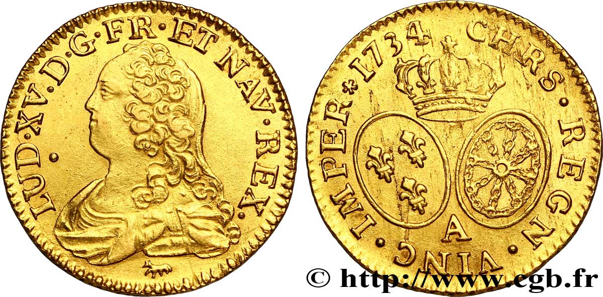 LOUIS XV DIT LE BIEN AIMÉ Louis d or aux écus ovales, buste habillé 1734 Paris TTB+/SUP