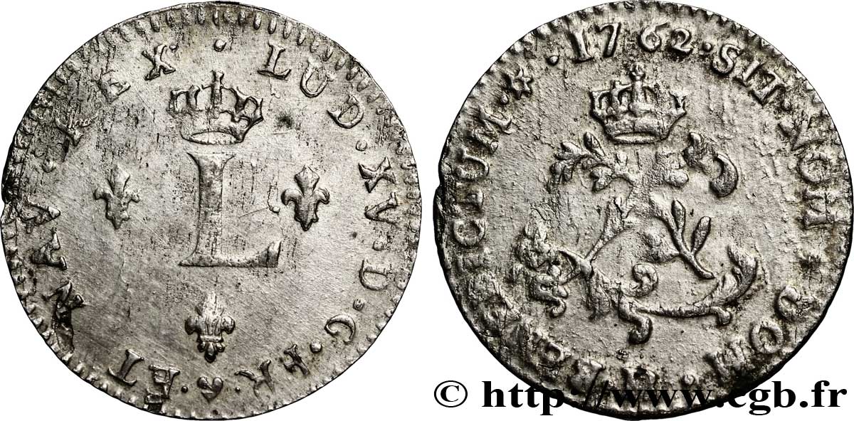 LOUIS XV DIT LE BIEN AIMÉ Double sol de billon 1762 Strasbourg SUP/TTB+