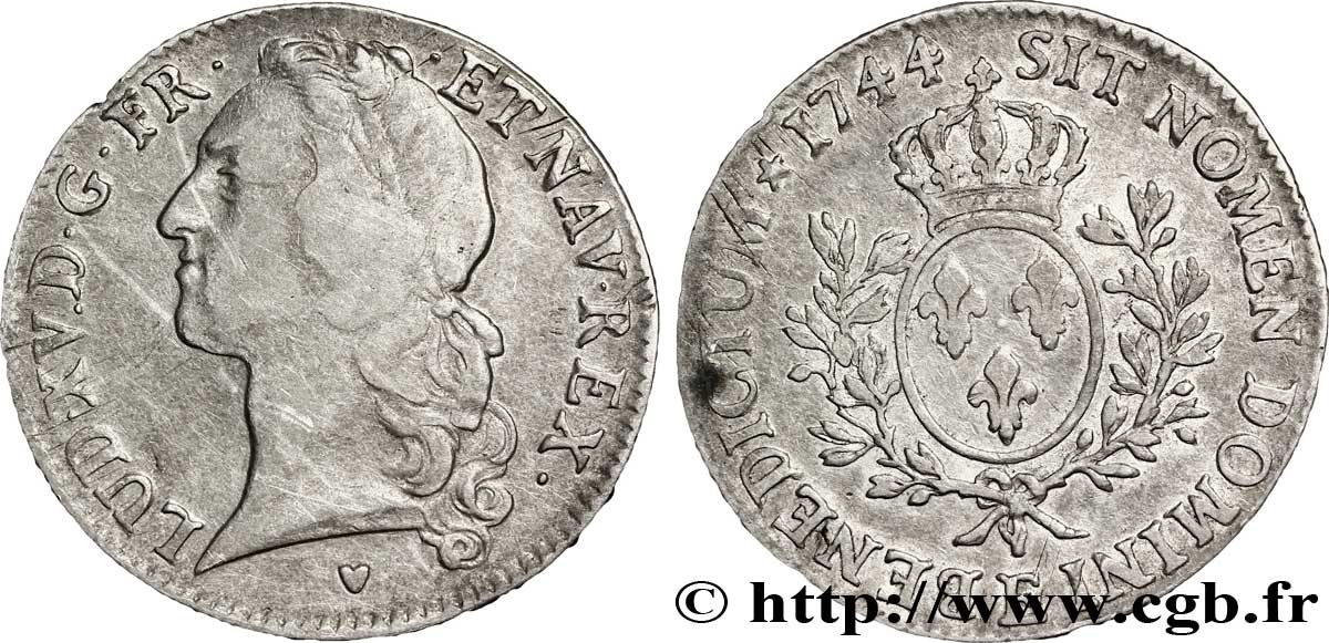 LOUIS XV DIT LE BIEN AIMÉ Écu dit  au bandeau  1744 Tours TB+