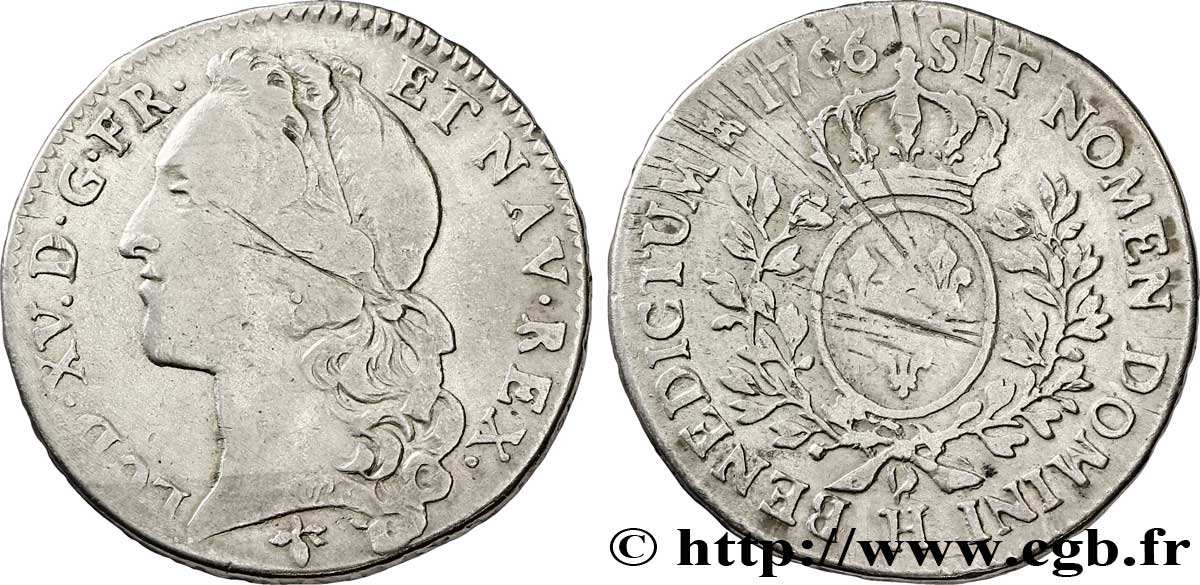 LOUIS XV THE BELOVED Demi-écu aux branches d’olivier, tête ceinte d’un bandeau 1766 La Rochelle VF