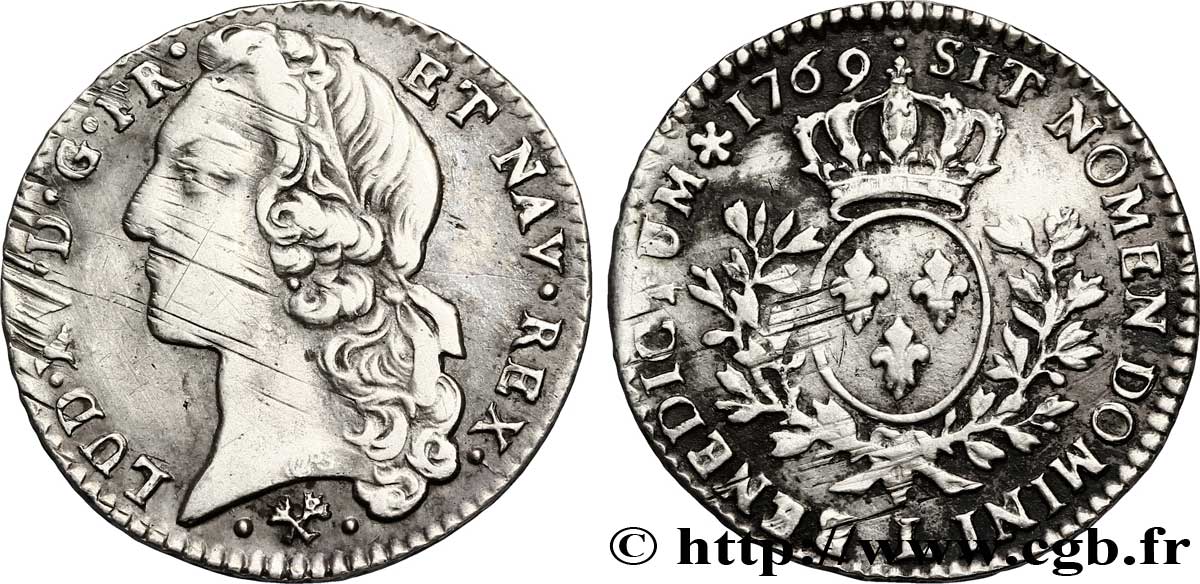 LOUIS XV DIT LE BIEN AIMÉ Cinquième d’écu aux branches d’olivier, tête ceinte d’un bandeau 1769 Bayonne TB+