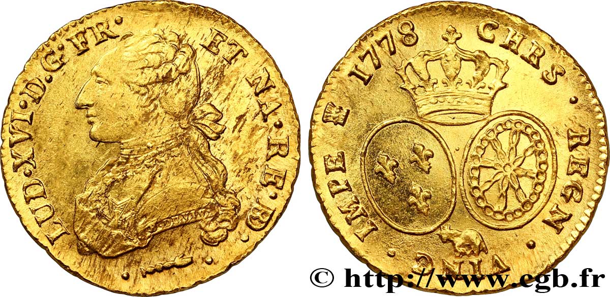 LOUIS XVI Double louis d’or aux écus ovales 1778 Pau TTB+/SPL