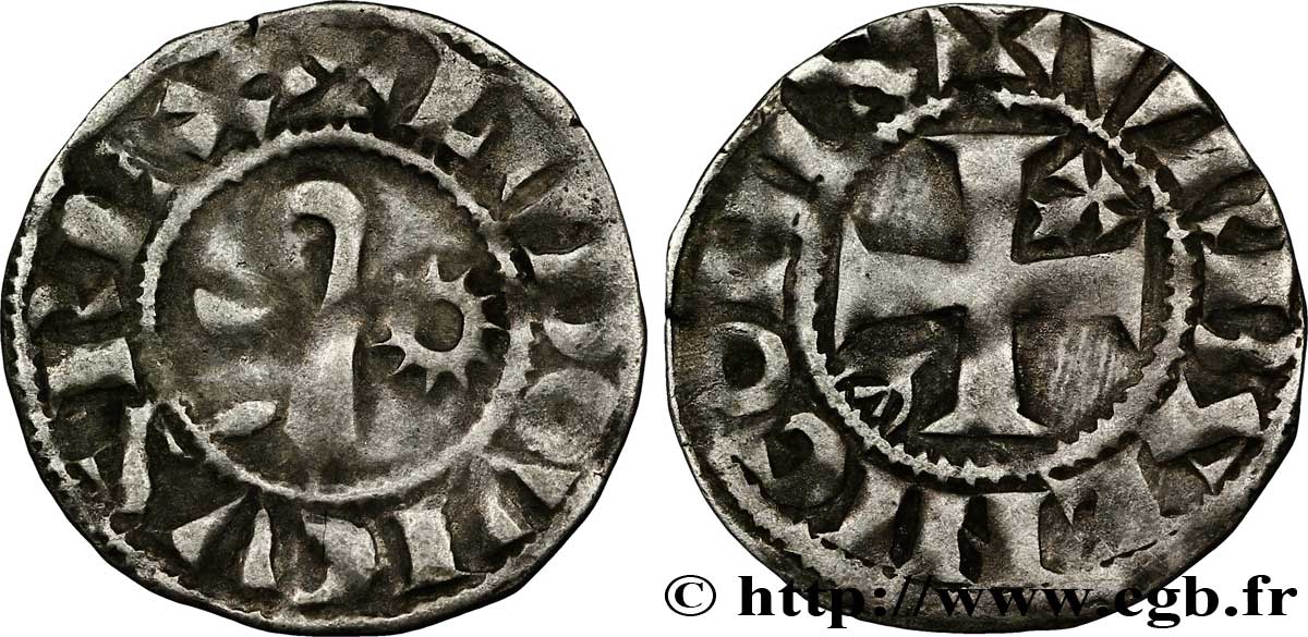 LANGRES - BISHOPRIC OF LANGRES - ANONYMOUS. Immobilization in the name of Louis IV d Outremer or Transmarinus Denier VF/XF