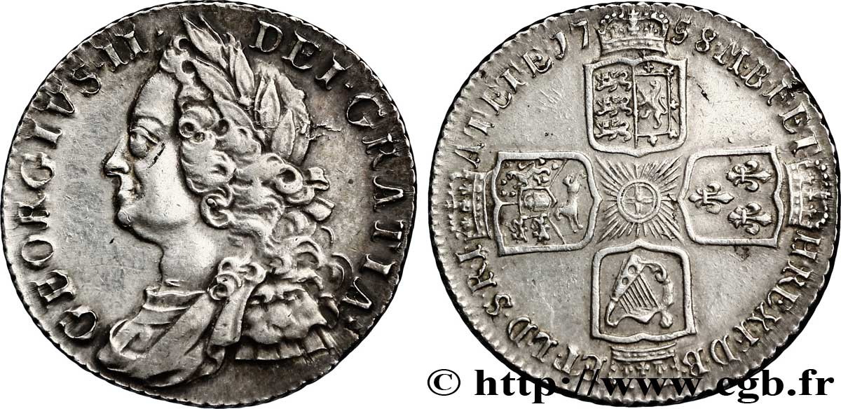 GRAN BRETAGNA - GIORGIO II Schilling 1758 Londres q.SPL/SPL