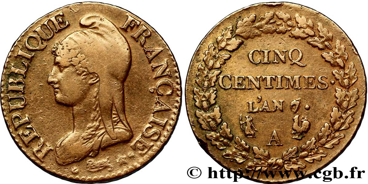 Cinq centimes Dupré, grand module 1799 Paris F.115/51 SS 