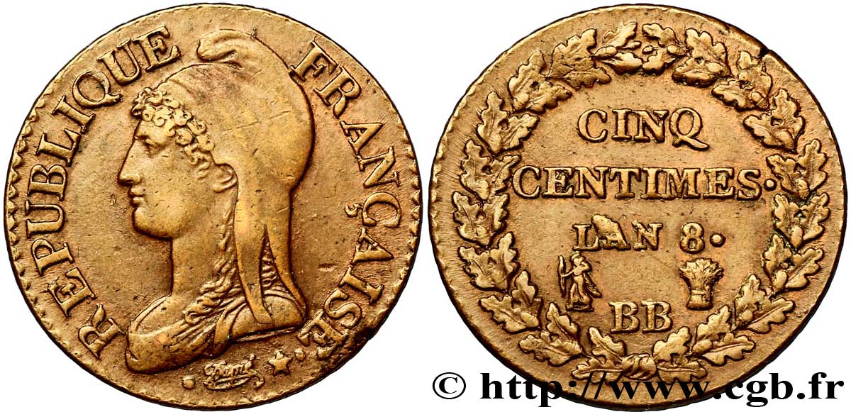 Cinq centimes Dupré, grand module 1800 Strasbourg F.115/117 TTB 