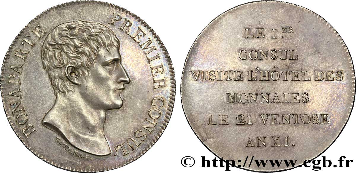 Monnaie de visite, module de 5 francs, pour la visite de Bonaparte à l’hôtel des Monnaies de Paris 1803 Paris VG.1203  SPL 