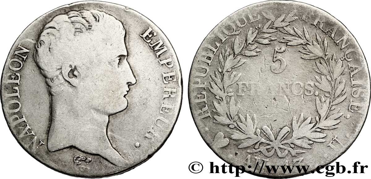 5 francs Napoléon Empereur, Calendrier révolutionnaire 1805 Turin F.303/17 RC 