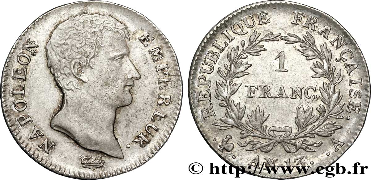 1 franc Napoléon Empereur, Calendrier révolutionnaire 1805 Paris F.201/14 SUP 