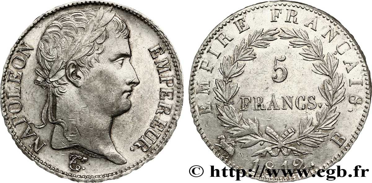 5 francs Napoléon Empereur, Empire français 1812 Rouen F.307/42 TTB 