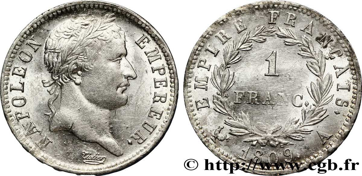 1 franc Napoléon Ier tête laurée, Empire français 1809 Paris F.205/1 VZ 